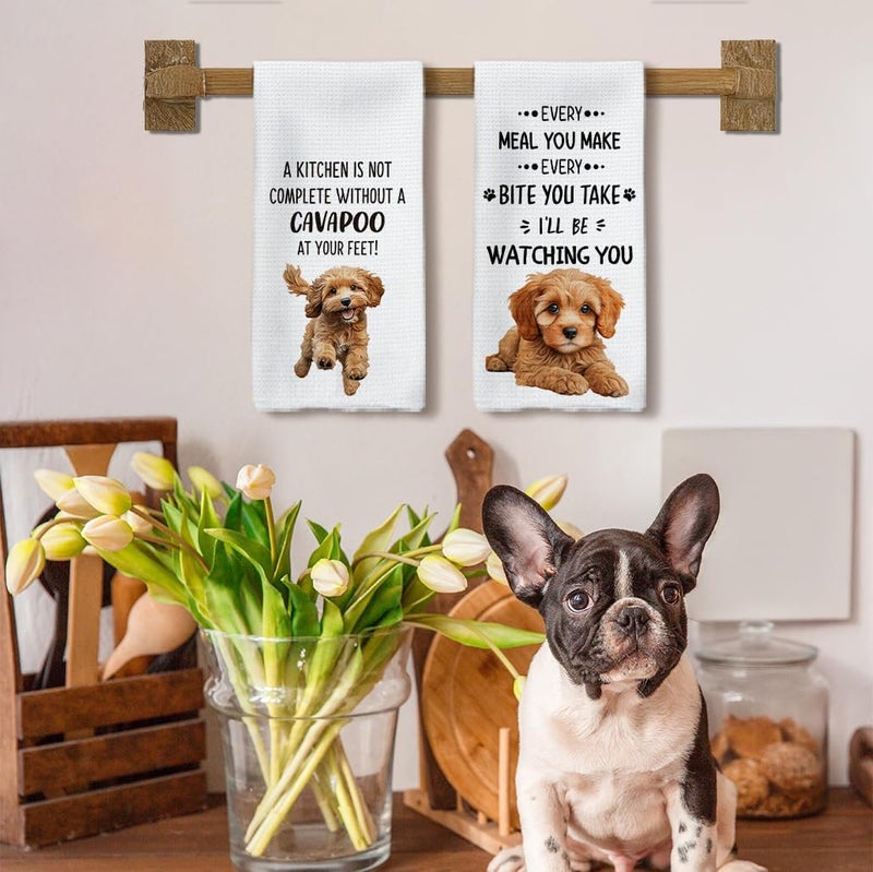 Tzhim Cavapoo Dog Kitchen Towels Set of 2, Cavapoo Gifts Hand Towels, Gifts for Cavapoo Lovers Dish Towels Dishcloths Tea Towels for Kitchen, Dog Lover Gifts, Dog Kitchen Bathroom Decor, 16x24 Inch - Image 3